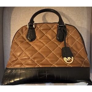 Michael Kors Smythe Small Dome Cross Stich Satchel Walnut Black